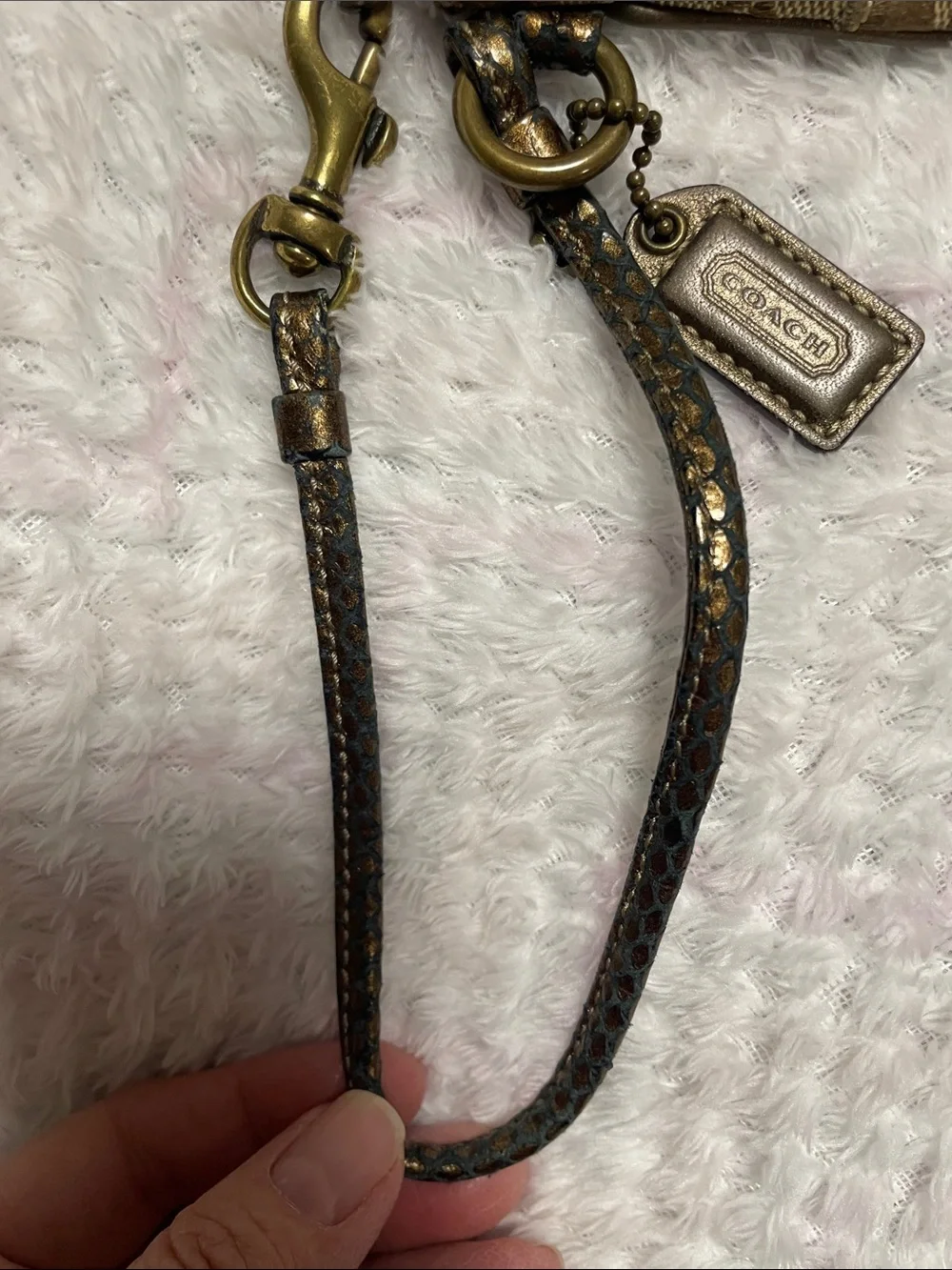 Coach Brown Signature Canvas Wristlet with Leather Tag